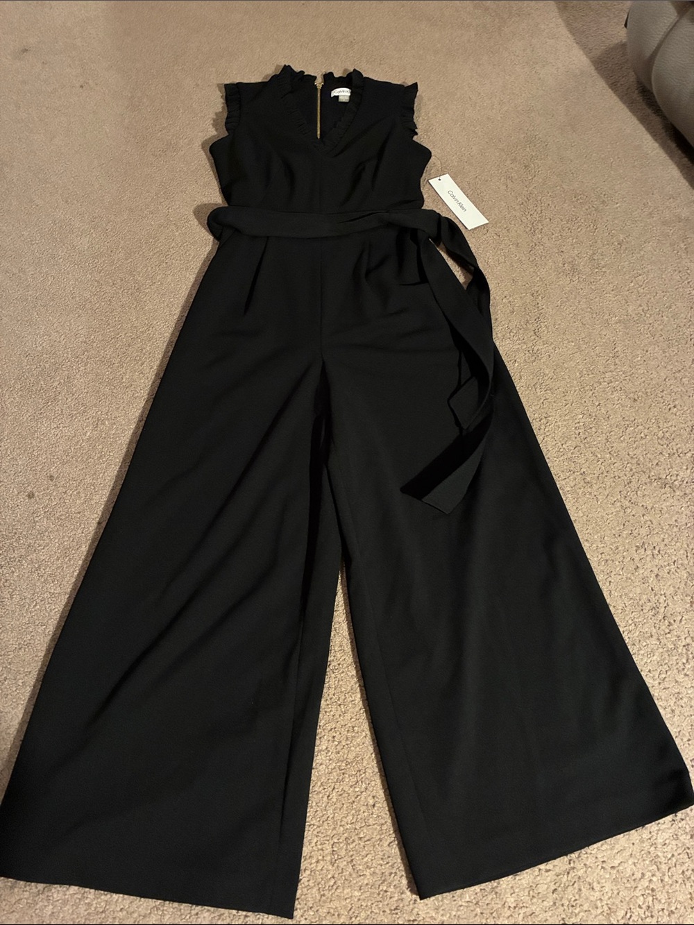 Calvin Klein Black Wide-Leg Jumpsuit with Waist Tie